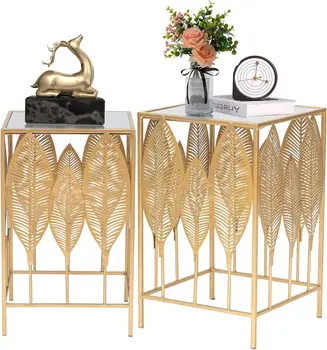 Kraj stolića stolić s naglaskom u zatvorenom prostoru i na otvorenom, ukrasne trg noćni stolovi, set od 2 predmeta, zlata 4.