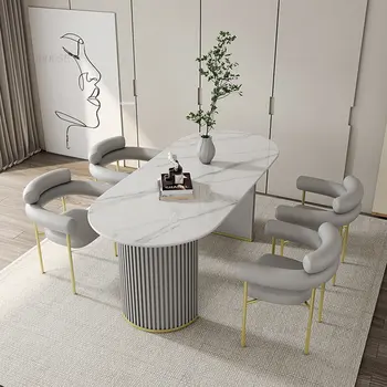 Trpezarijski stolovi od skandinavske kamena ploča, bijeli stol za kućnog kafić, moderni restoran namještaj, dizajn ovalni stol za pregovore visoke klase