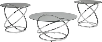 Moderni Okrugli stol postavljen Hollinyx iz 3 predmeta, uključujući stol i 2 приставных stola, krom