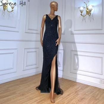Zlatna raskošne večernje haljine Sirena s V-izrez 2023 Dubai, izvezena šljokicama, perlicama, Seksi večernje haljine Serene Hill BLA70396