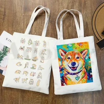 Pas Shiba-Ину, japanski print, smiješne životinje, torbe u stilu харадзюку, torbe preko ramena, dnevne torbe za kupovinu, ženska torba, ženska elegantna холщовая torba