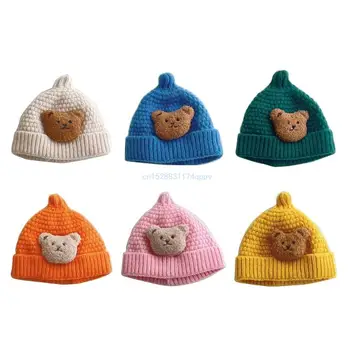 Šarmantan zimska kapa za djecu s cartoonish medvjedom, kapa-bini za bebe od 2 do 16 m, mekana topla kapa, trendy winter nezamjenjiv shuttle brod