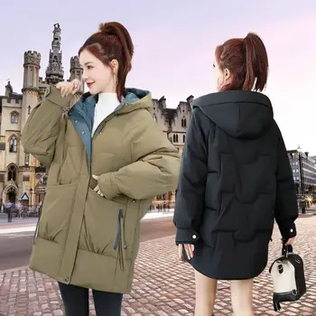 Dolje pamučna jakna ženska srednje dužine, zima 2023, nova korejska verzija, slobodna i debela