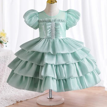 Smještaj haljina za prvi rođendan djeteta od organza s пузырчатым rukava, haljina za tortu, dječja vjenčanicu u cvijetu, svečani Božićni bal 0-6 godina